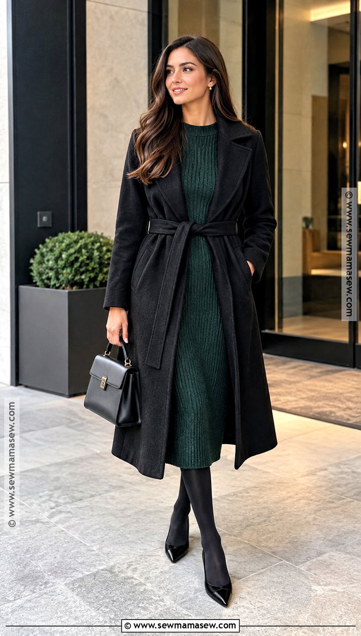 Pointed Flats With A Sweater Dress - 20 fall flats ideas