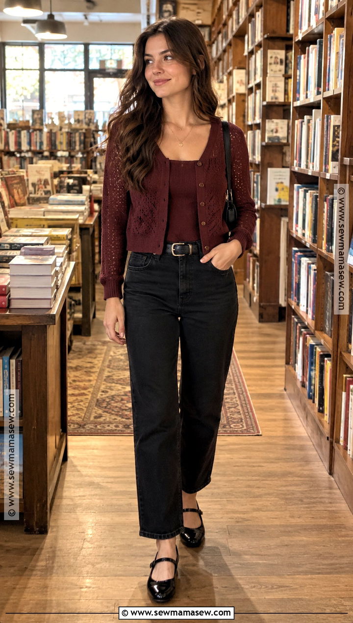 Pointelle Cardigan And Black Jeans Fall Outfit - 30 casual fall outfits for women