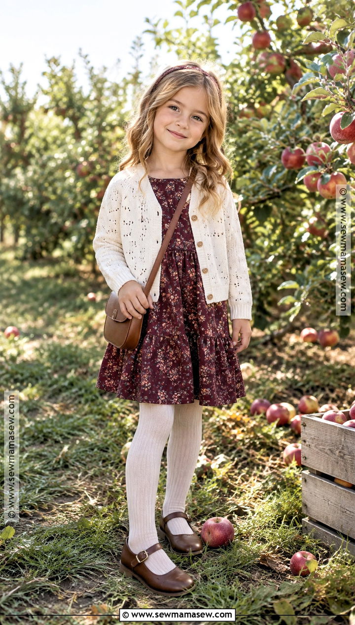 Pointelle Cardigan With Floral Dress - 15 kids fall fashion sweater ideas