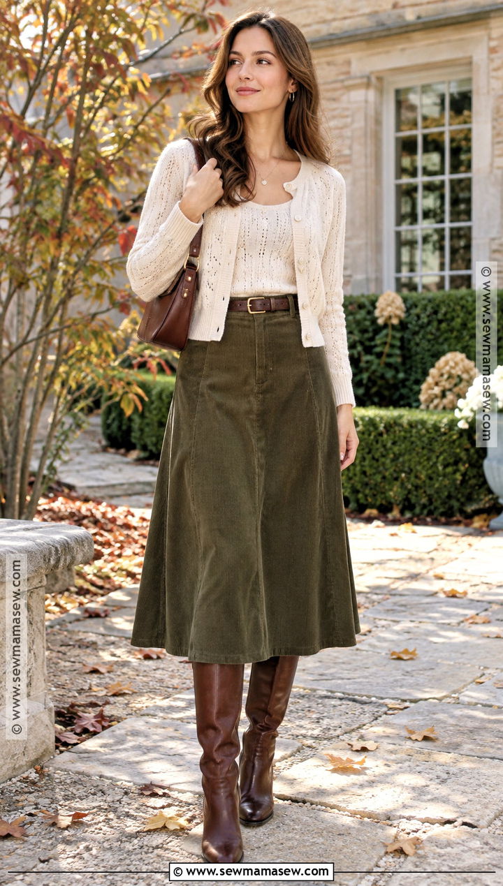 Pointelle Sweater With A Line Midi Skirt - 25 fall sweaters