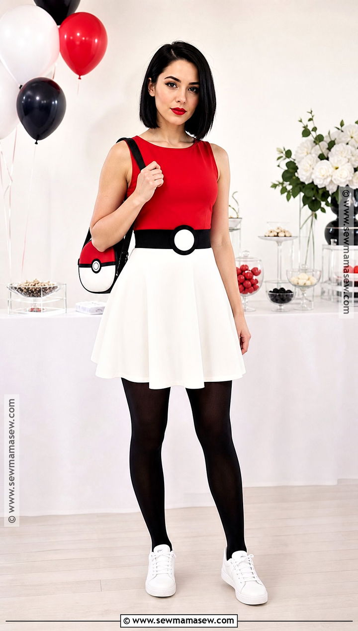 Poke Ball Costume With Red And White Dress - 30 Pokemon Costumes for Women