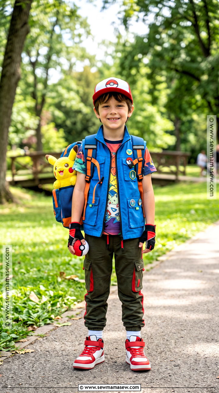 Pokemon Trainer Costume With Cap And Backpack - 40 boys halloween costumes