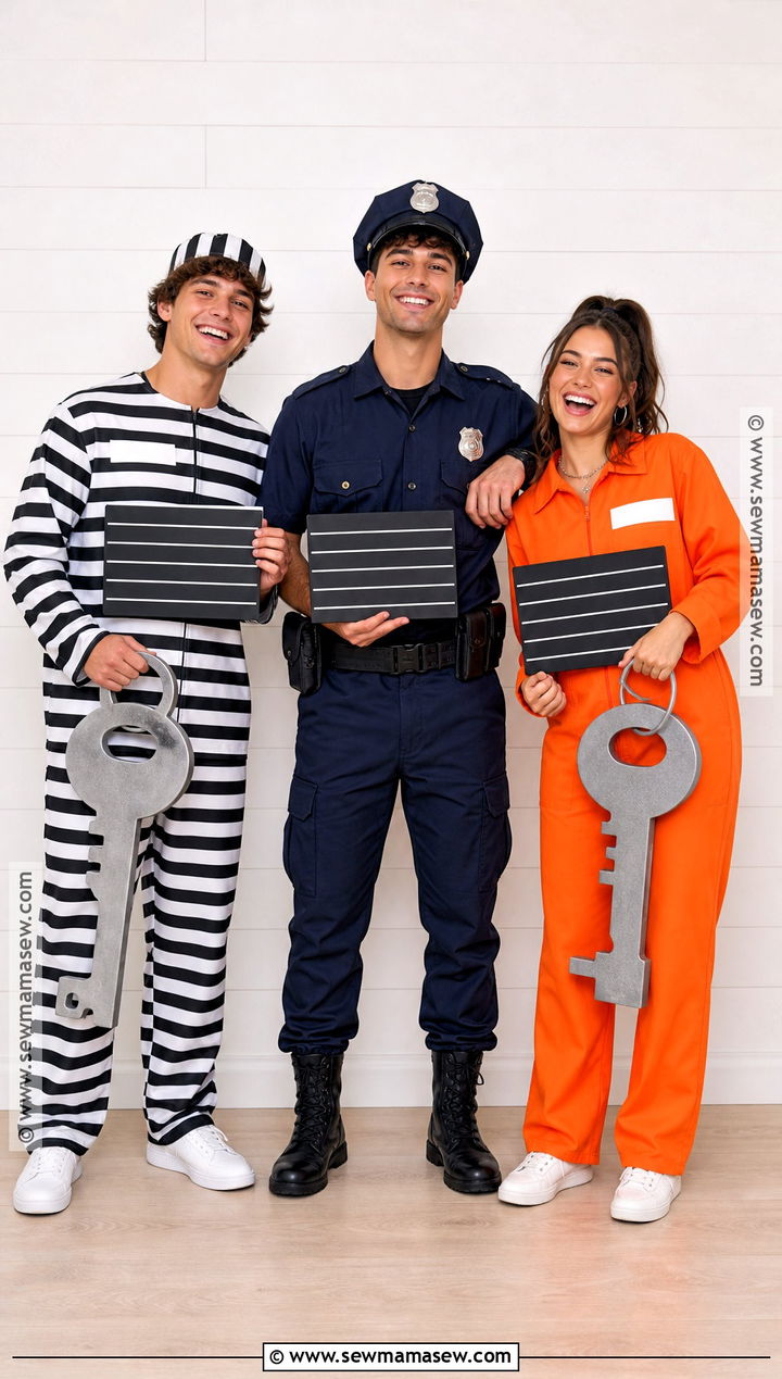 Police Officer And Two Prisoners Trio Costume - 35 police and prisoner costume ideas