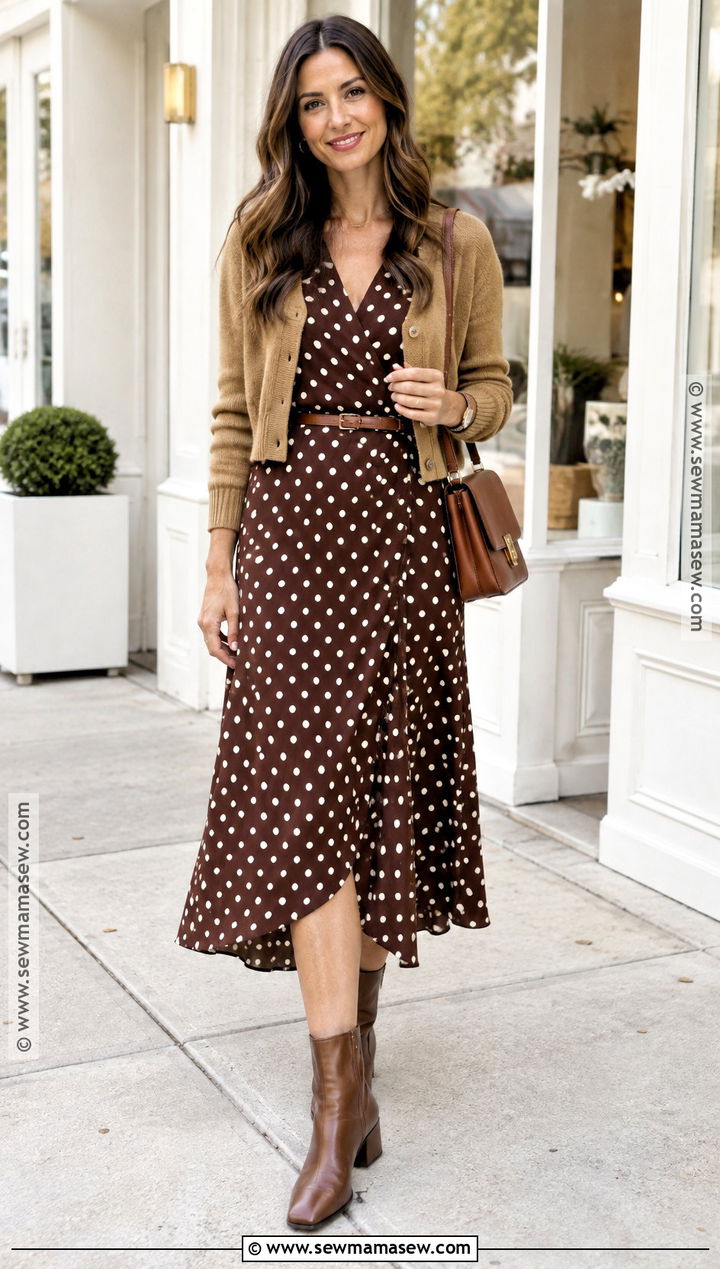 Polka Dot Dress And Ankle Boots Fall Outfit - 15 Cute Fall Fits 2026