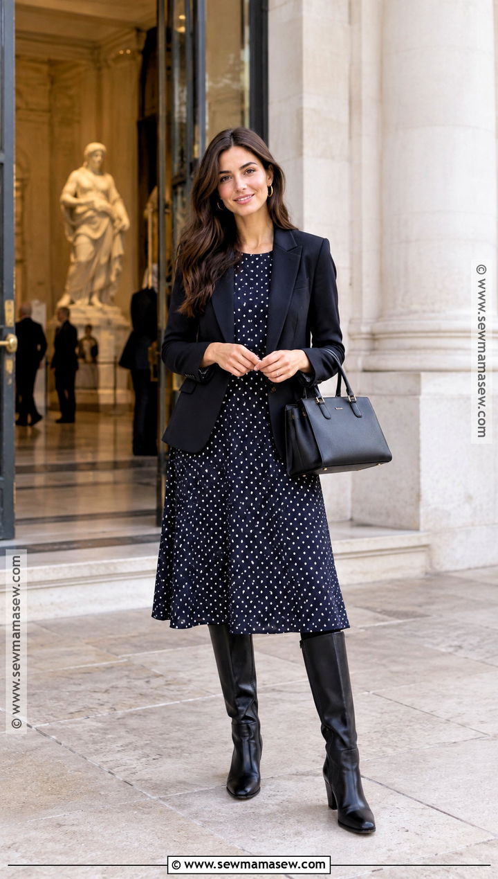 Polka Dot Dress With Black Riding Boots - 15 Dresses With Riding Boots Fall