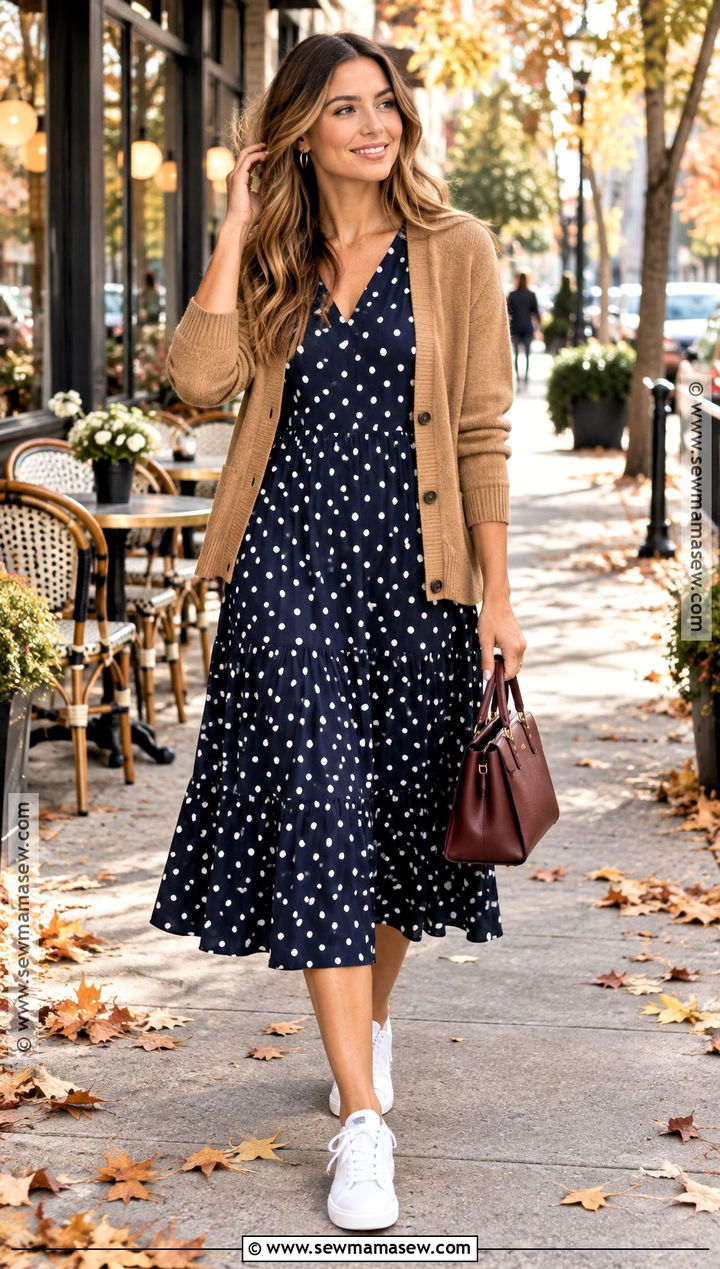 Polka Dot Dress With Classic Tennis Shoes - 15 fall dresses with tennis shoes