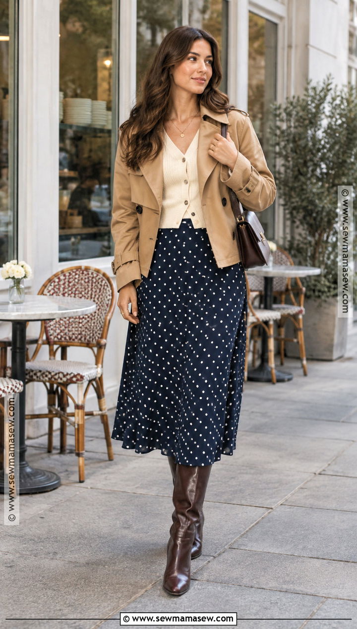 Polka Dot Dress With Knee High Boots - 25 fall dress outfit with boots