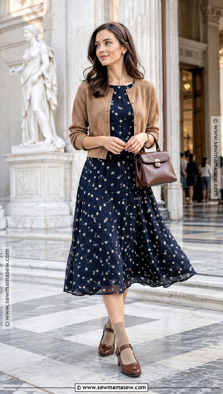 Polka Dot Flowy Dress With Mary Janes - 15 Cute Flowy Dresses Fall