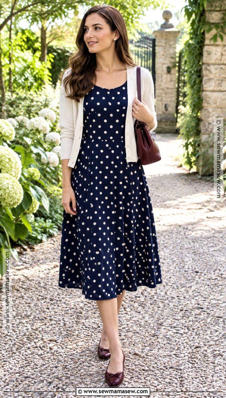 Polka Dot Midi Dress And Ballet Flats Church Outfit - 20 september church outfits