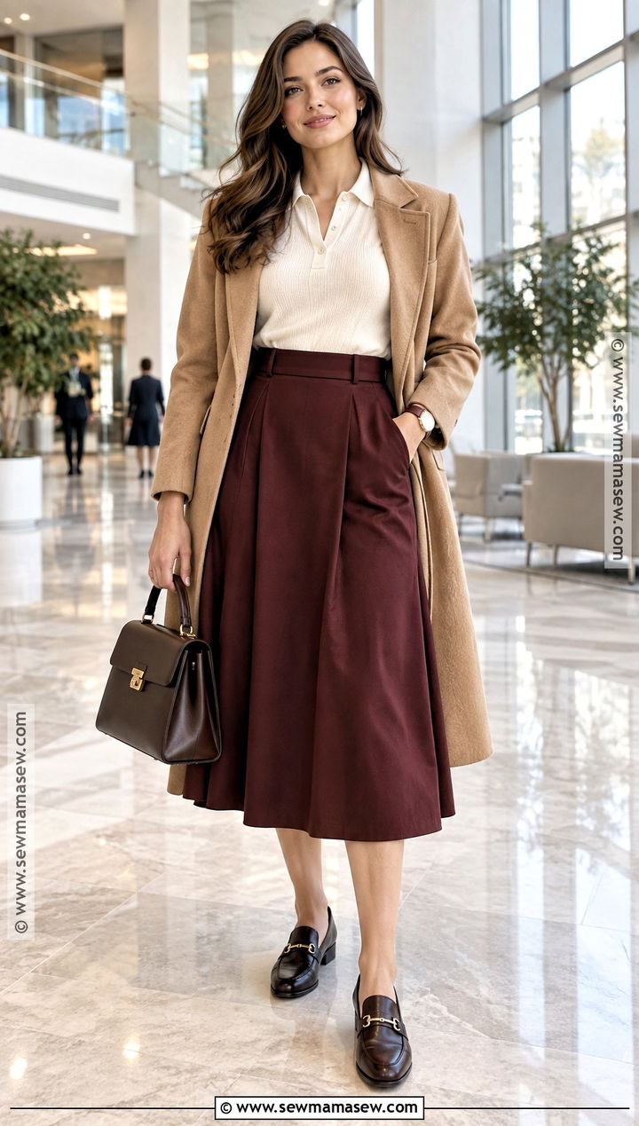 Polo Knit And A Line Skirt Fall Office Outfit - 20 Fall Outfits Office Business Casual