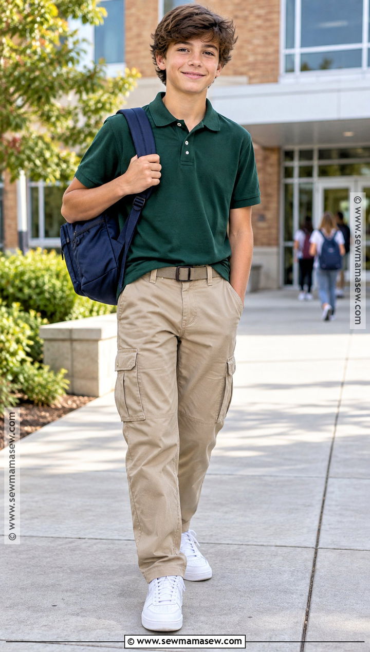 Polo Shirt And Cargo Pants Outfit - 20 Back To School 7Th Grade Outfits
