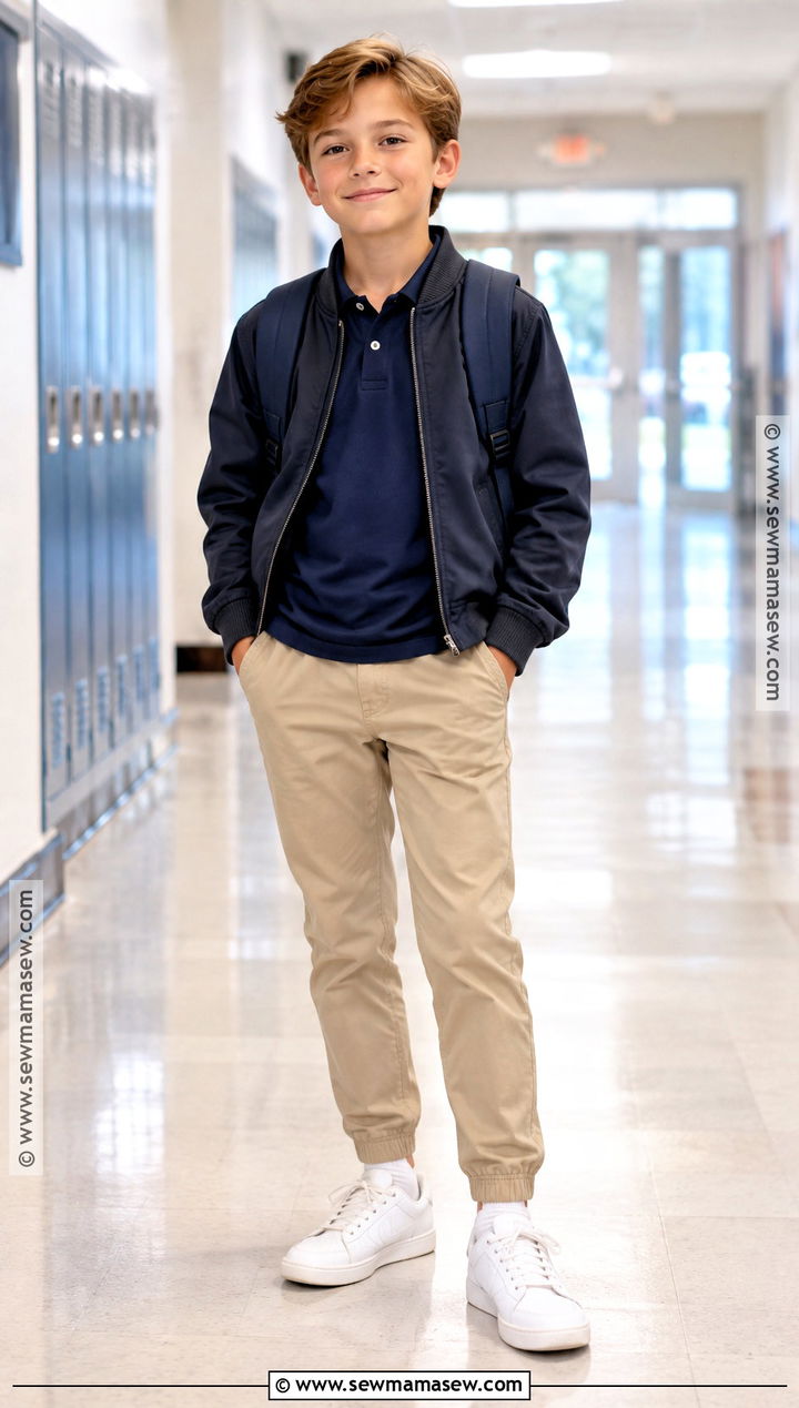 Polo Shirt And Chino Joggers Back To School Outfit - 15 Back To School Capsule Wardrobe Ideas for Kids