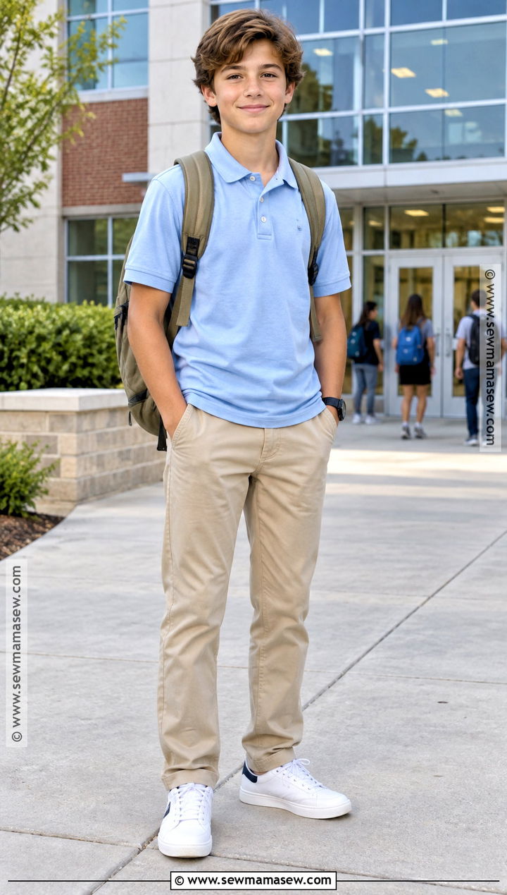 Polo Shirt And Loose Fit Khakis For 7th Grade - 15 Back To School Fits 7Th Grade