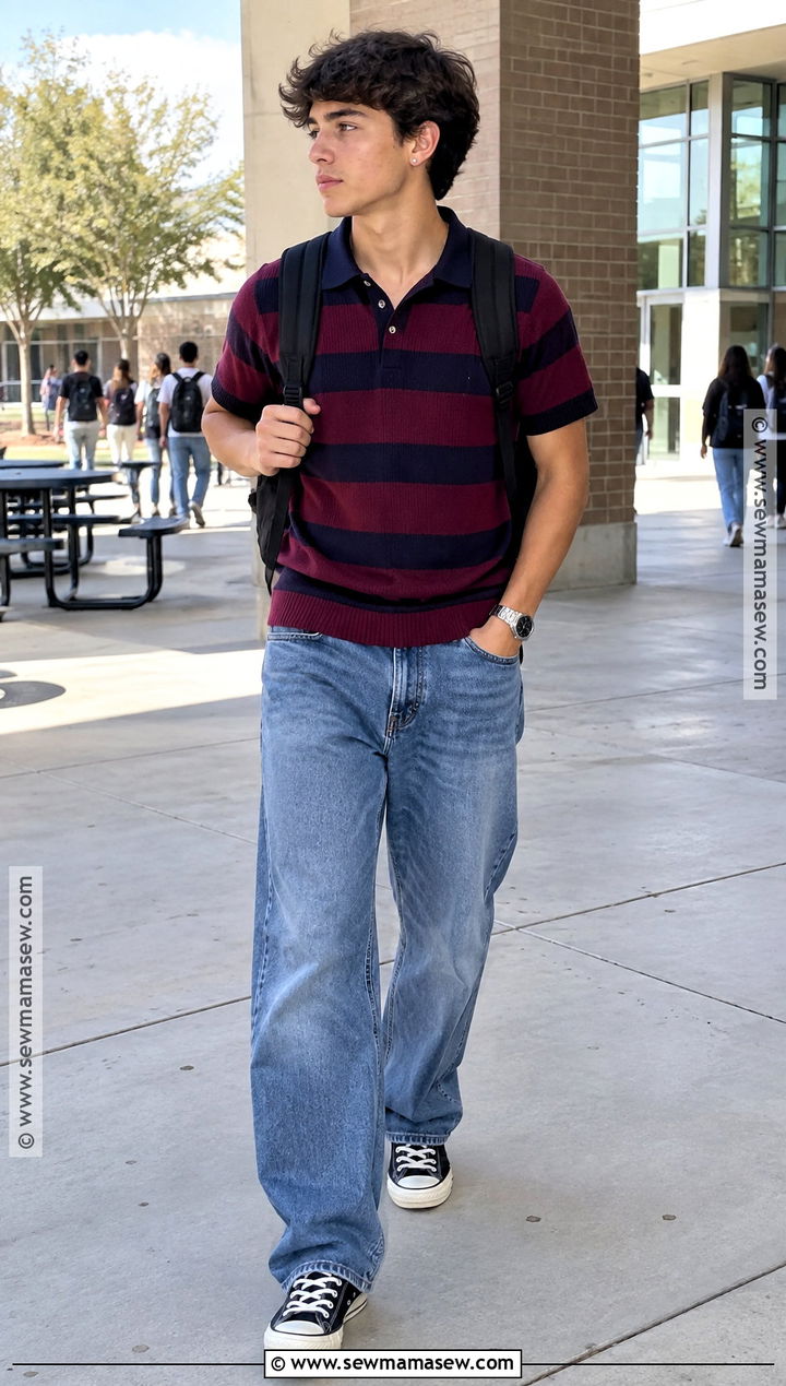 Polo Shirt And Loose Jeans School Outfit - 15 Back To School Outfits Highschool Casual