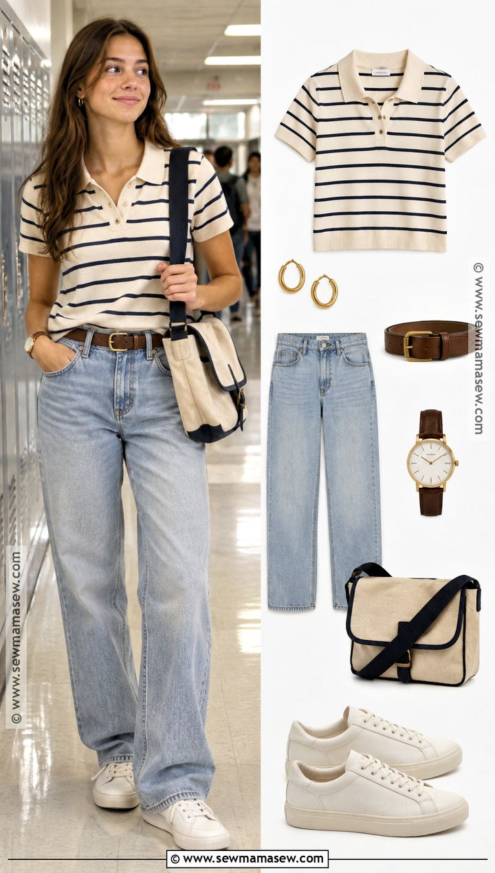 Polo Shirt And Relaxed Jeans Back To School Outfit - 15 back to school outfit collage ideas