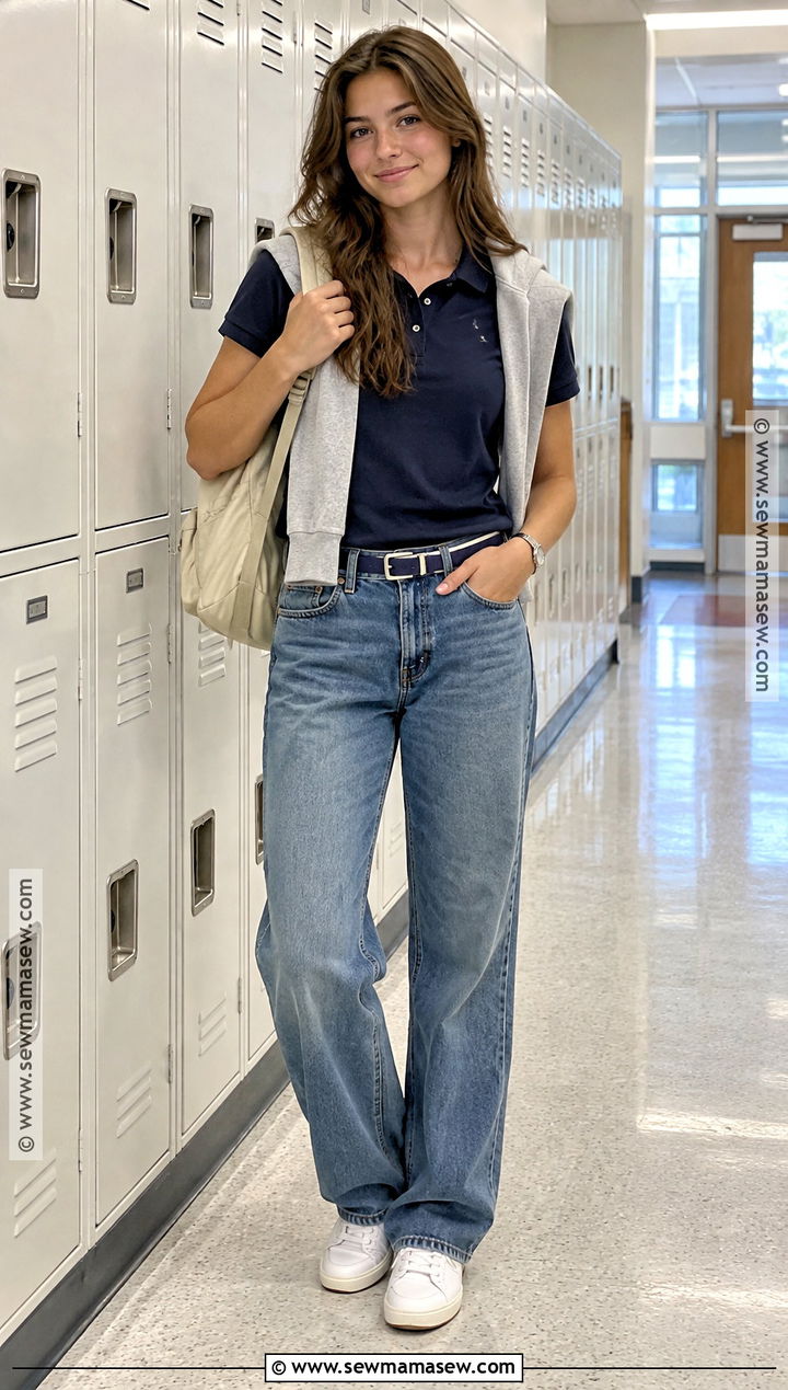 Polo Shirt And Relaxed Jeans School Outfit - 20 back to school outfit ideas highschool