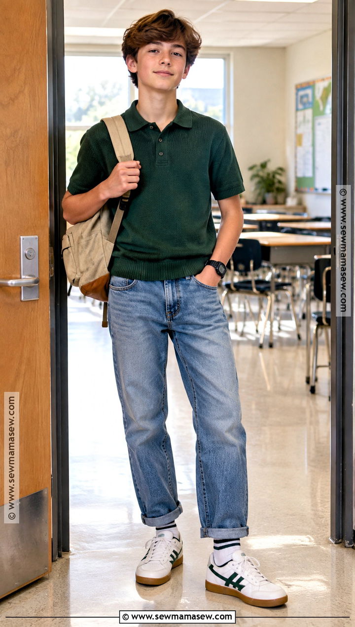 Polo Shirt And Relaxed Jeans School Outfit - 15 cute back to school outfits 8th grade