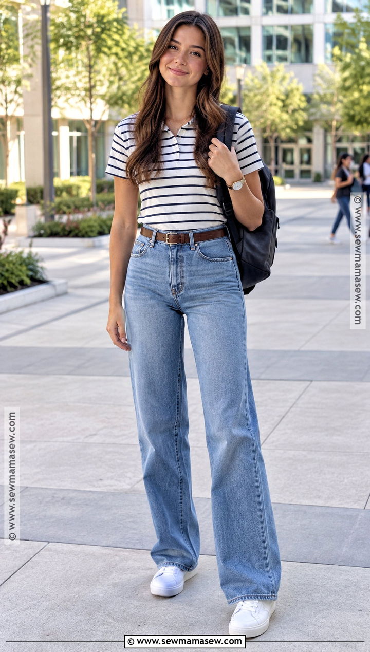 Polo Shirt And Wide Leg Jeans Back To School Outfit - 20 Back To School Outfits Fly for Girls