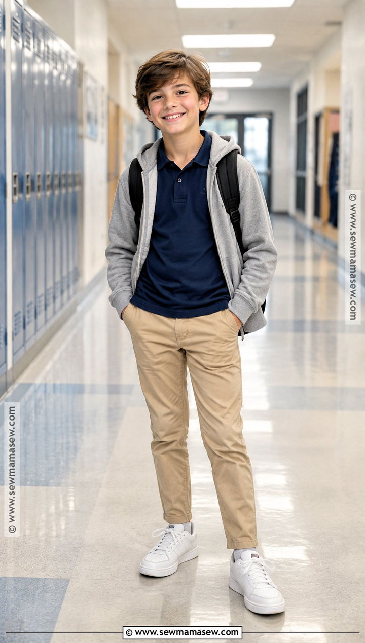 Polo Shirt Chino Pants And Zip Hoodie Outfit - 20 back to school outfits for kids