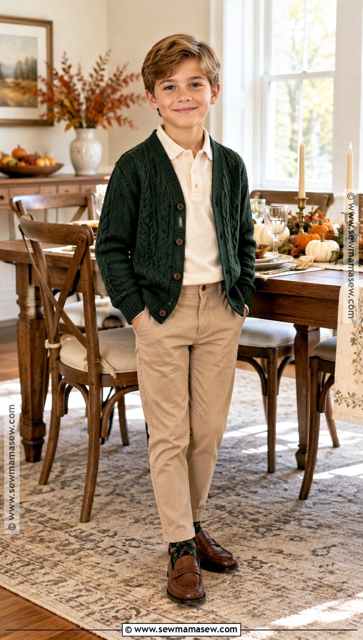 Polo Shirt With Cardigan And Tailored Trousers - 20 kids thanksgiving outfits
