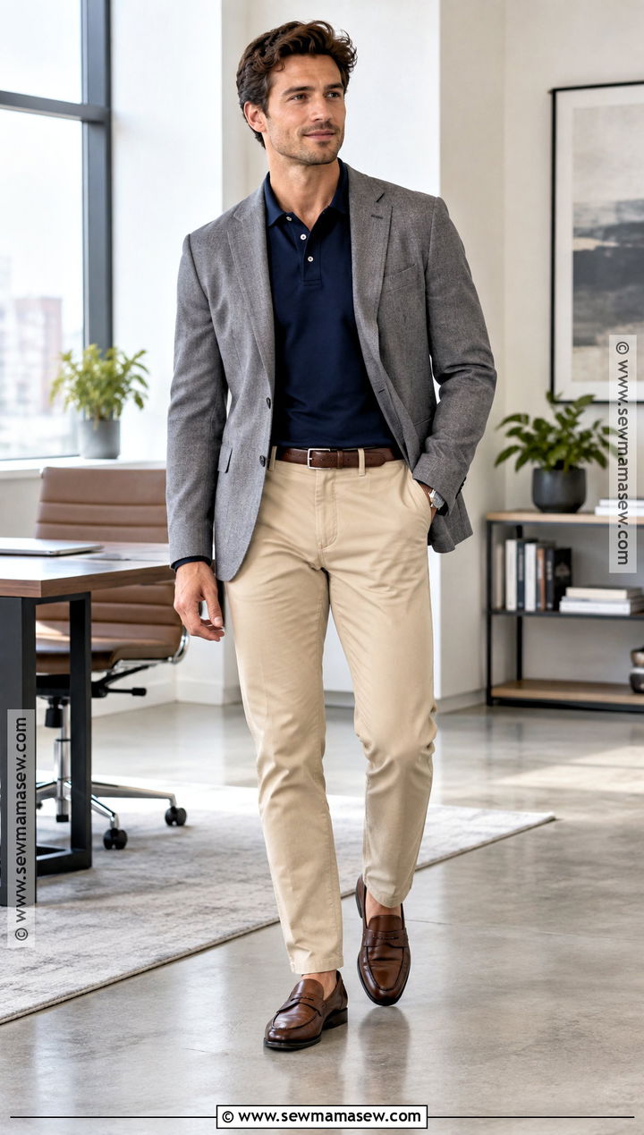Polo Shirt and Blazer Business Casual Outfit - 20 fall business casual outfits for men