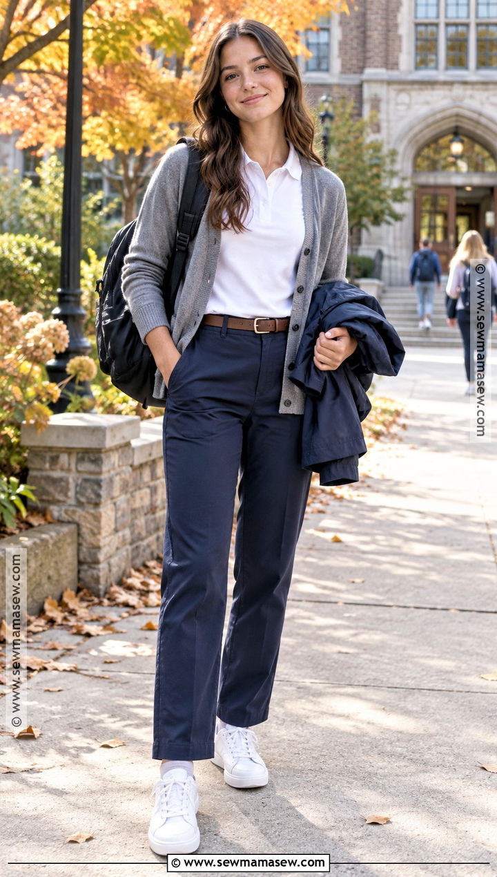 Polo Shirt and Cardigan Fall School Uniform - 15 fall school uniform ideas
