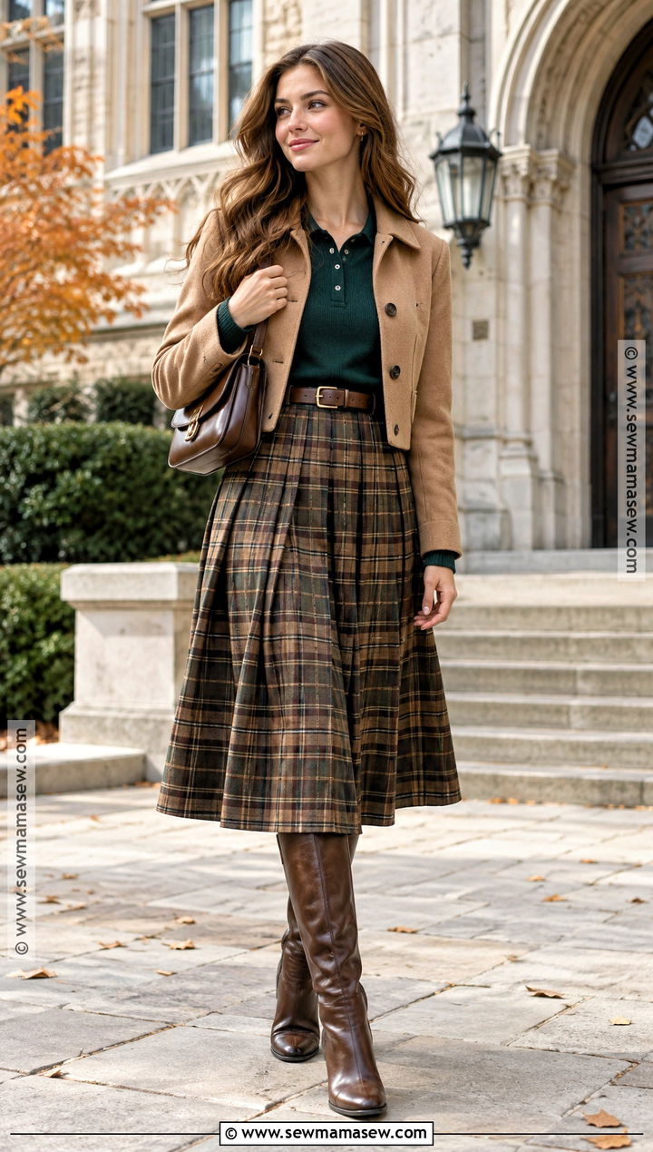 Polo Sweater And Pleated Midi Skirt Autumn Outfit - 15 Autumn Outfit Inspo Ideas 2026