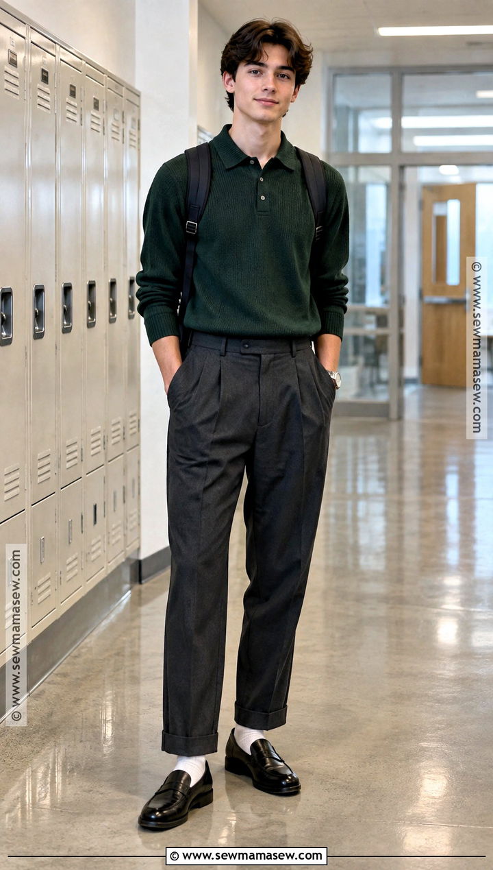 Polo Sweater And Pleated Trousers School Outfit - 25 autumn outfits school