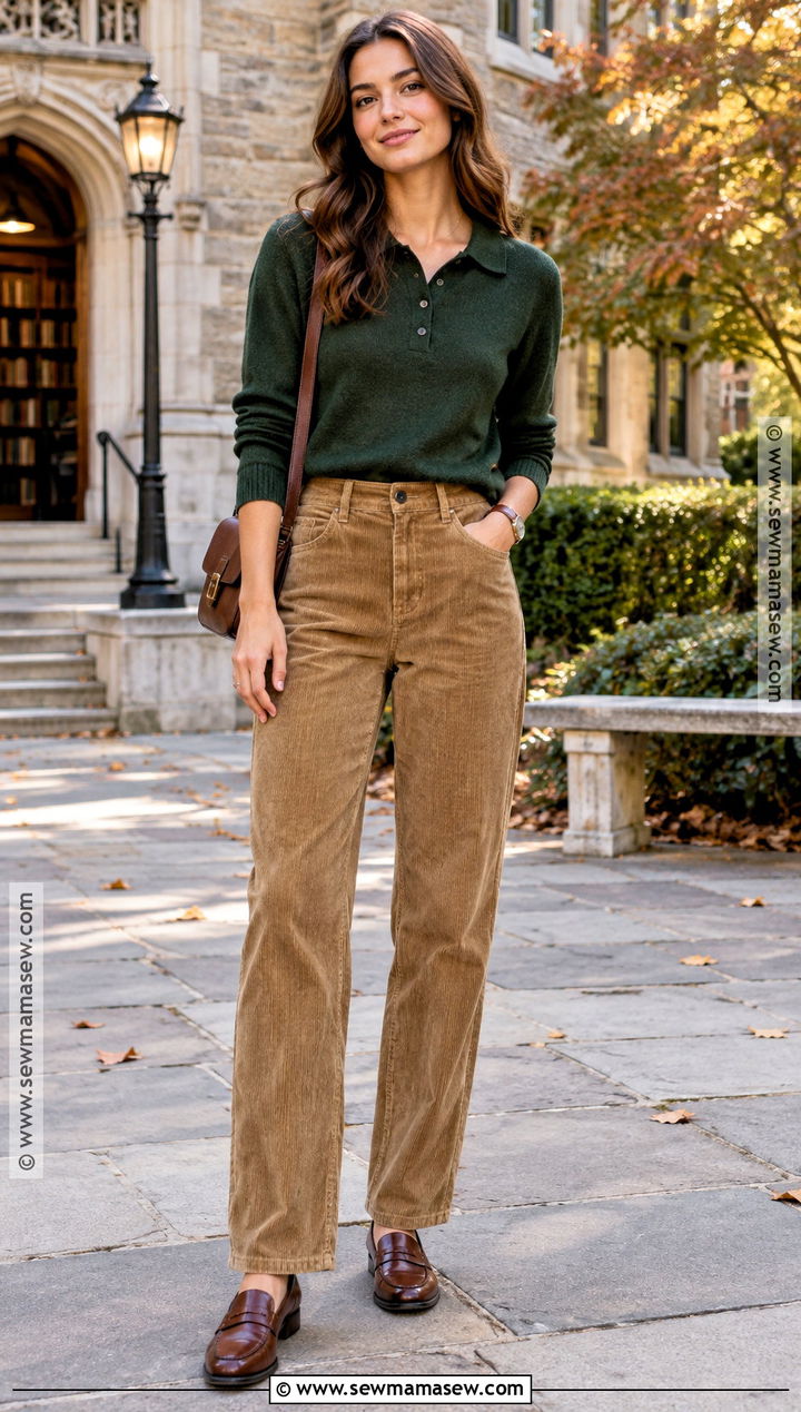 Polo Sweater With Corduroy Pants - 20 Cute Fall Sweater Outfits