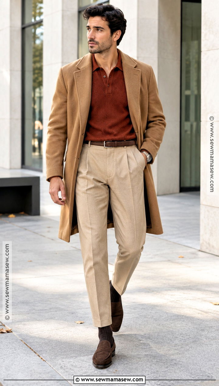 Polo Sweater With Pleated Pants And Suede Loafers - 15 fall outfits men autumn sweaters