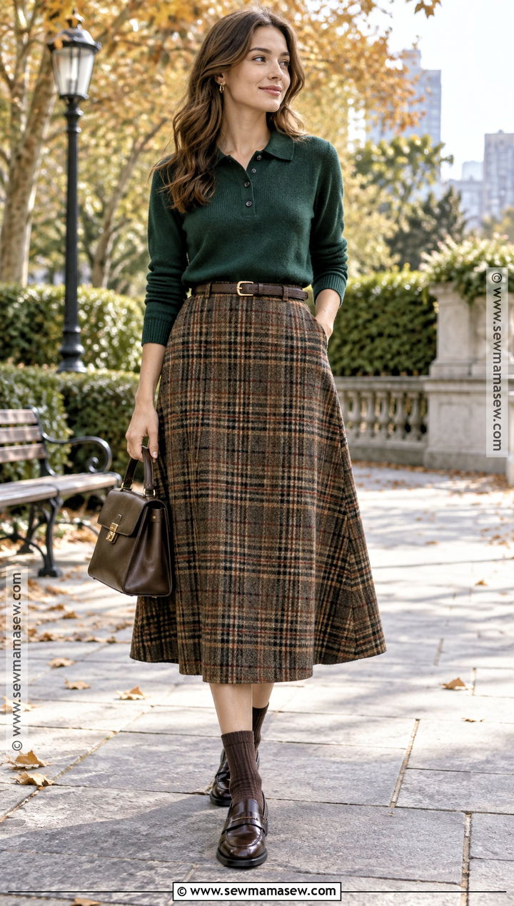 Polo Sweater and A Line Skirt Preppy Fall Outfit - 20 Preppy Outfits Fall