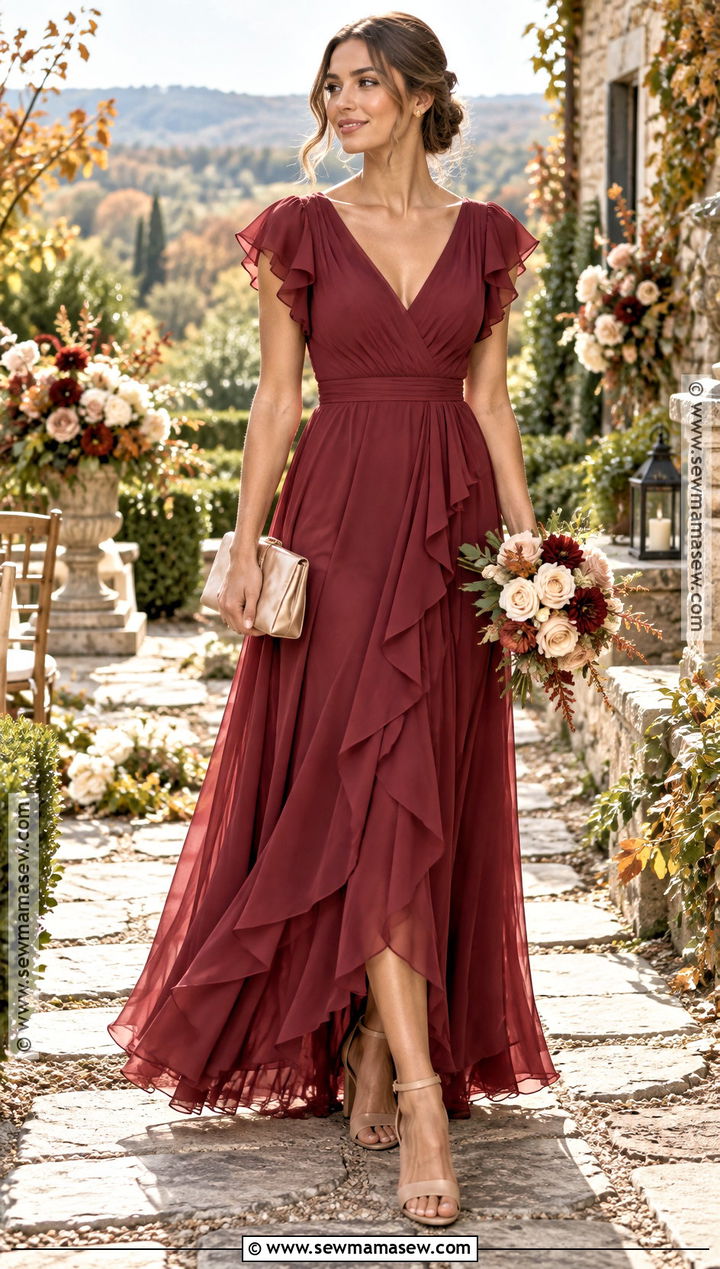 Pomegranate Ruffle Bridesmaid Dress - 15 Fall Red Bridesmaid Dresses