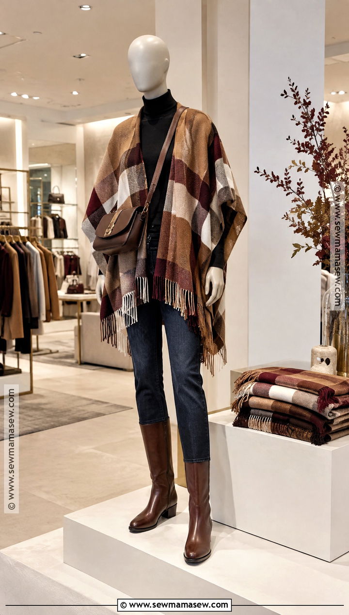 Poncho And Jeans Fall Clothing Display - 15 Cozy Fall Clothing Display Ideas