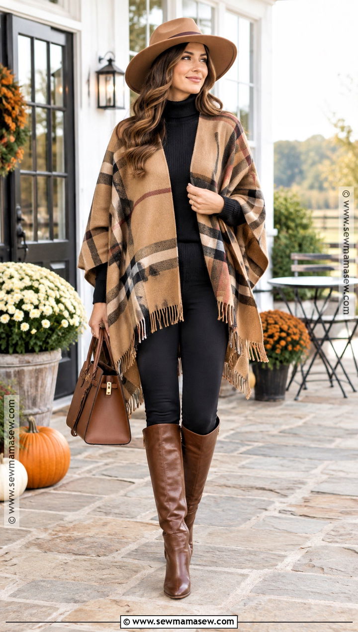 Poncho And Leggings Autumn Outfit - 25 Cosy Autumn Outfits