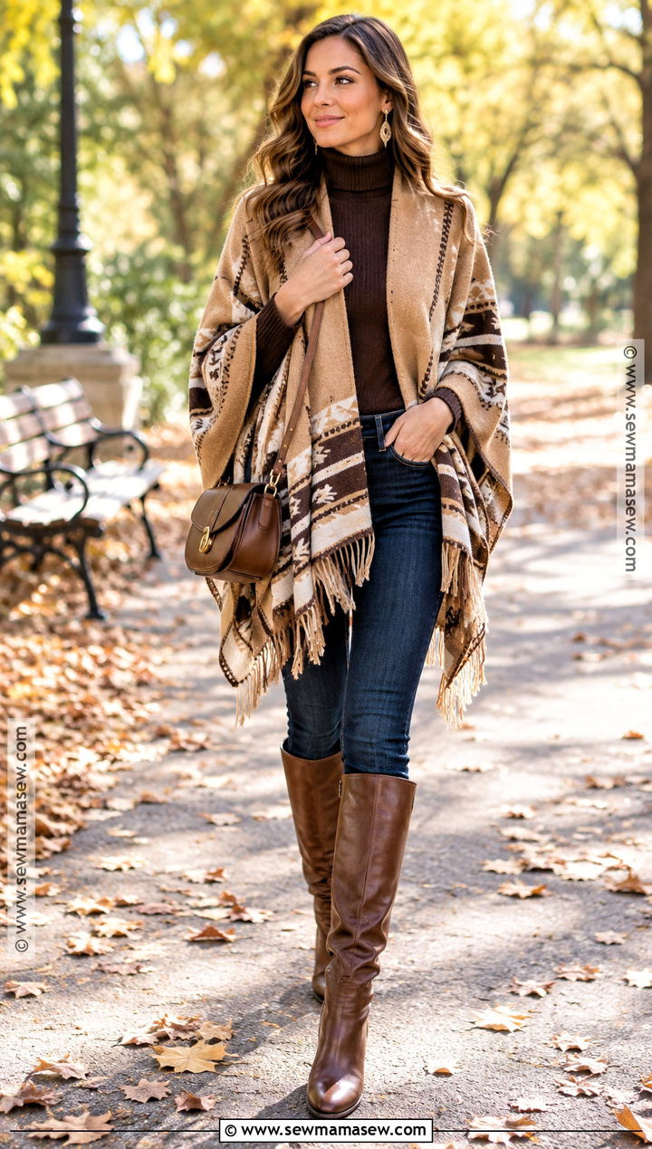 Poncho And Skinny Jeans Boho Fall Outfit - 25 boho fall outfits