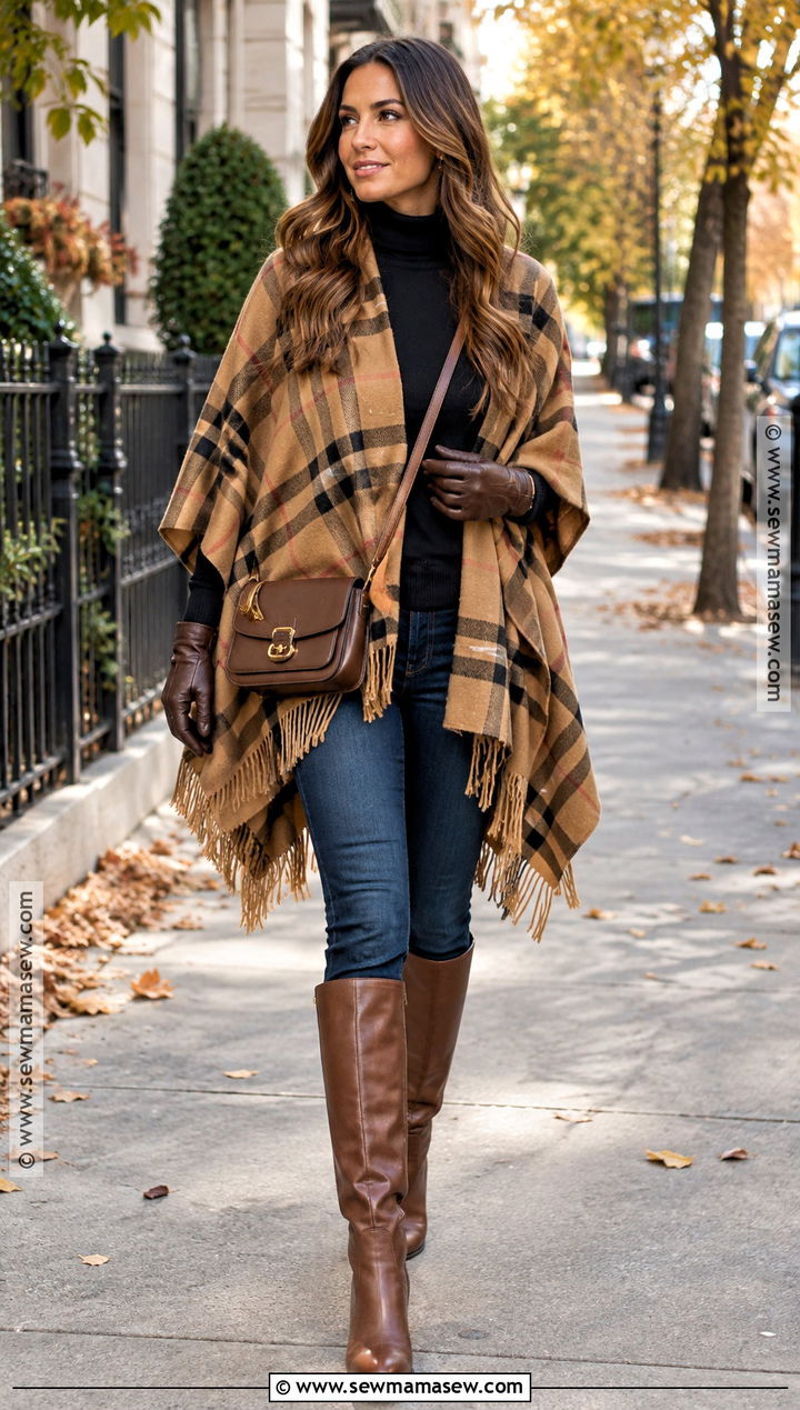 Poncho And Skinny Jeans Fall Outfit - 25 cozy fall fits