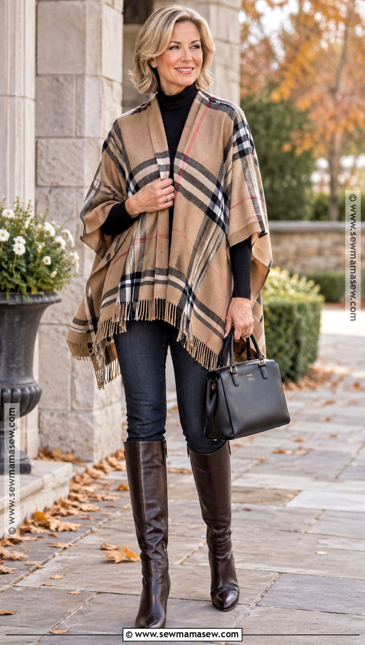Poncho And Skinny Jeans Fall Outfit - 25 Warm Fall Outfits Weather