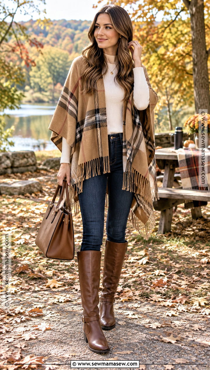 Poncho And Skinny Jeans Fall Outfit - 20 outdoor fall outfits