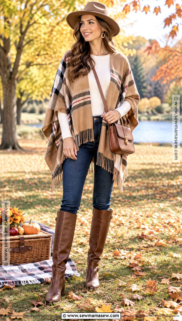Poncho And Skinny Jeans Fall Picnic Outfit - 25 fall picnic outfit ideas