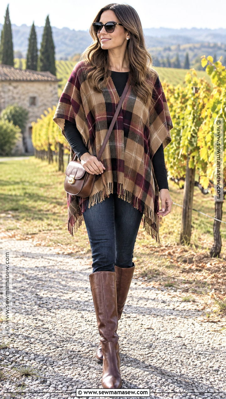 Poncho And Skinny Jeans Fall Wine Tour Outfit - 20 wine tour outfit fall ideas