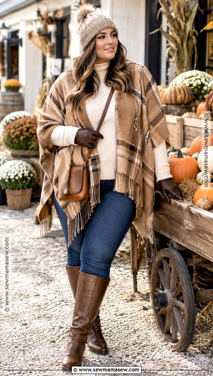 Poncho And Skinny Jeans Pumpkin Patch Outfit - 20 warm pumpkin patch outfit ideas