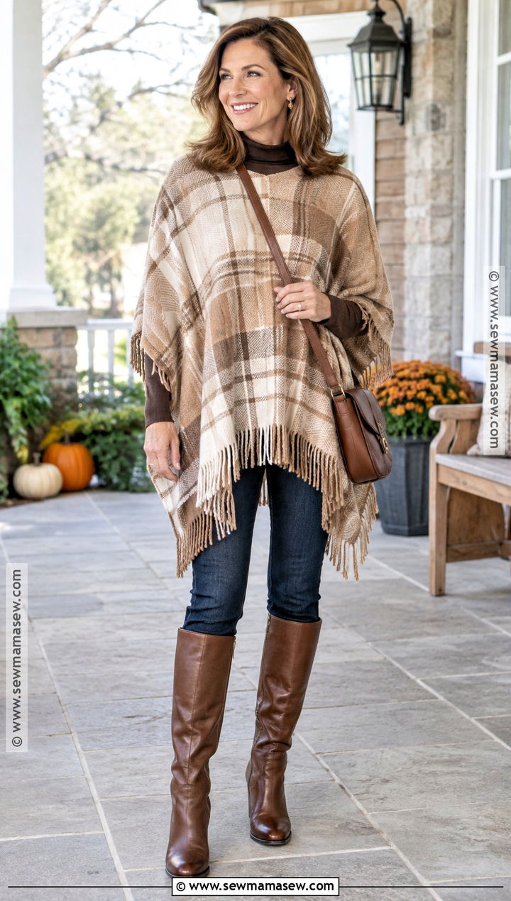 Poncho And Skinny Jeans Thanksgiving Outfit - 25 Comfy Thanksgiving Outfit Ideas