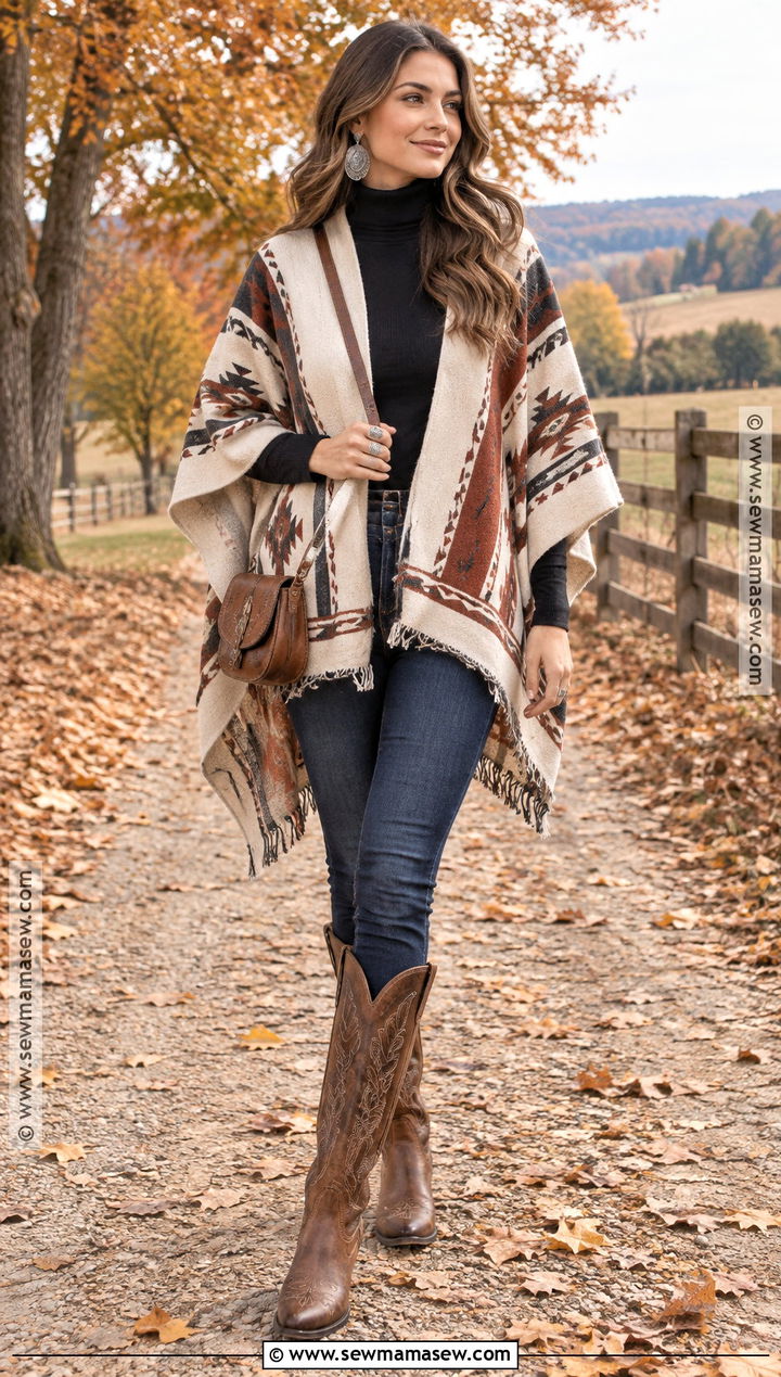Poncho And Skinny Jeans Vaquera Outfit - 20 fall vaquera outfits