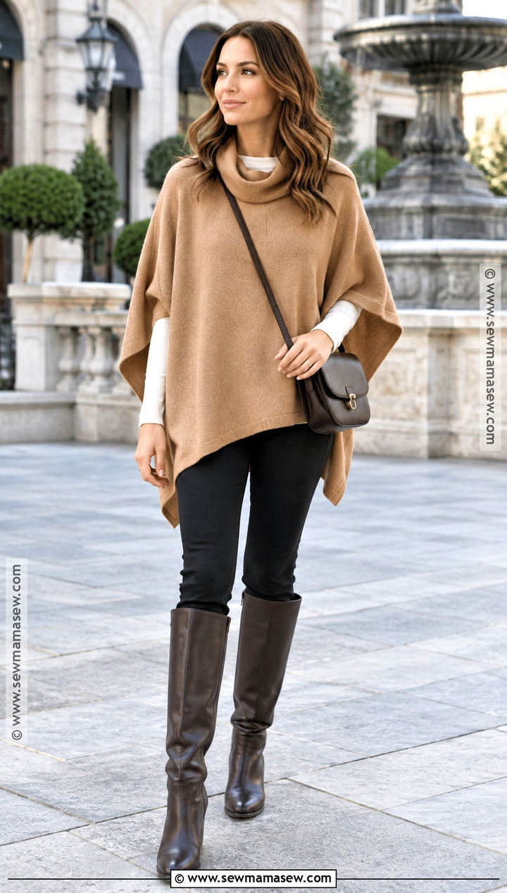 Poncho And Slim Pants Fall Outfit - 25 comfy outfits fall