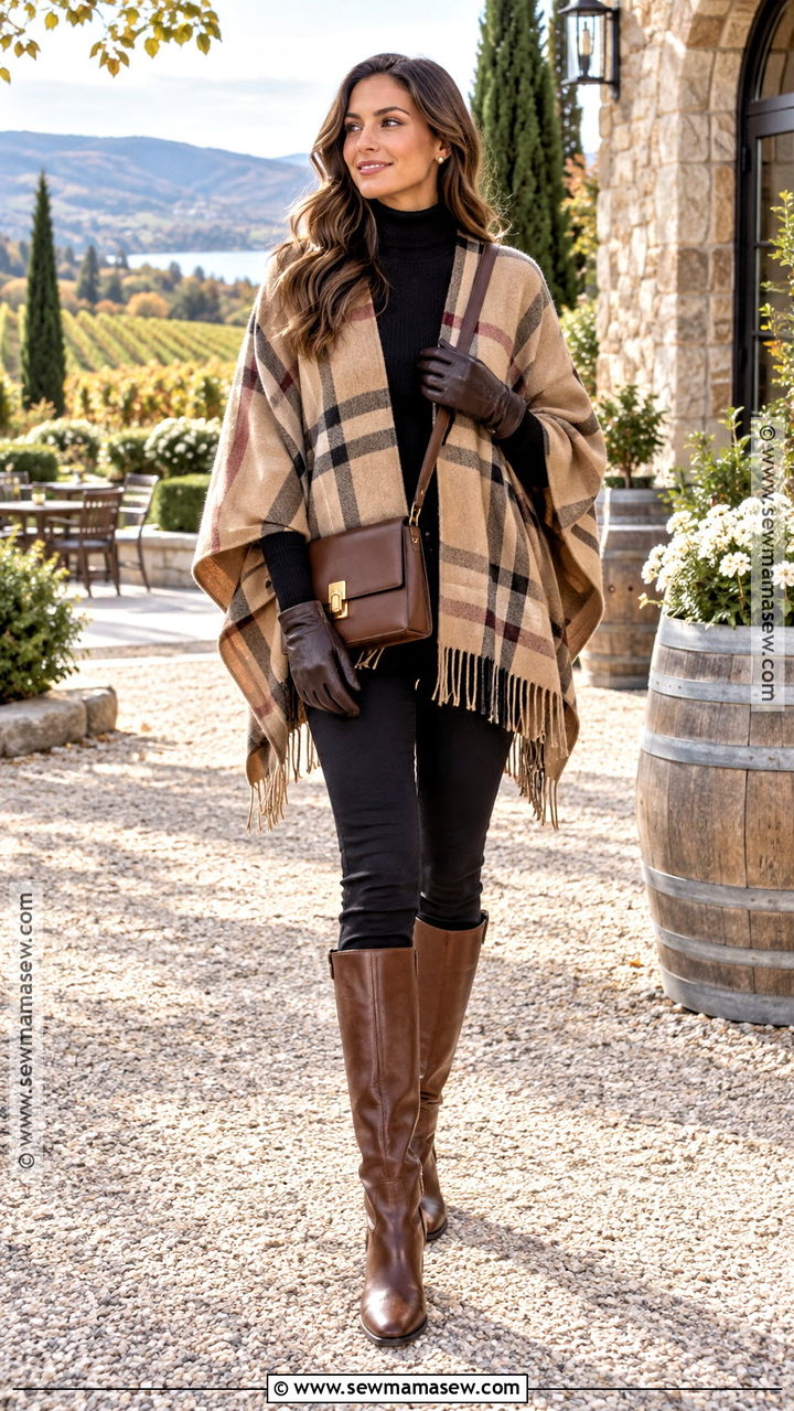 Poncho And Slim Pants Winery Outfit - 20 Fall Outfits Winery