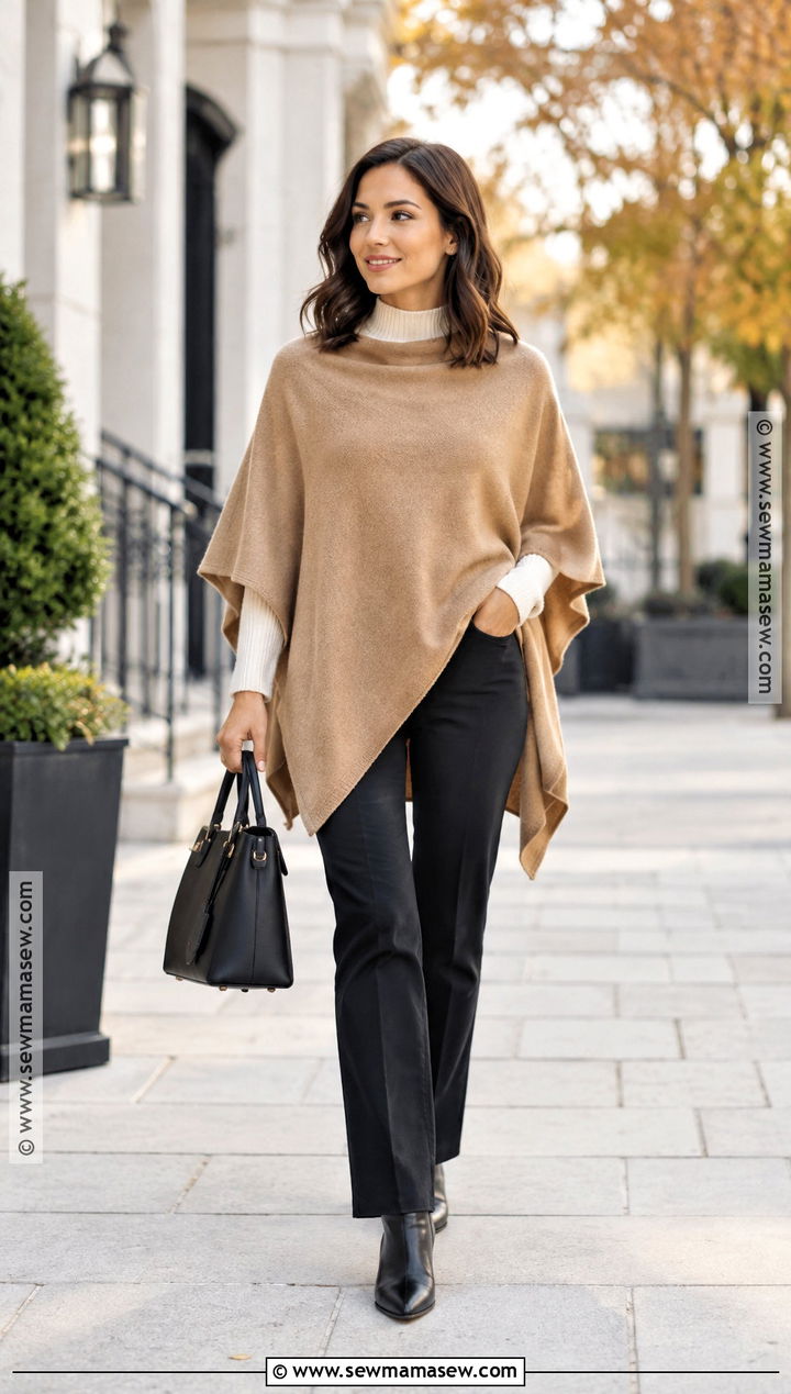 Poncho And Straight Leg Trousers - 20 fall outfit modest ideas