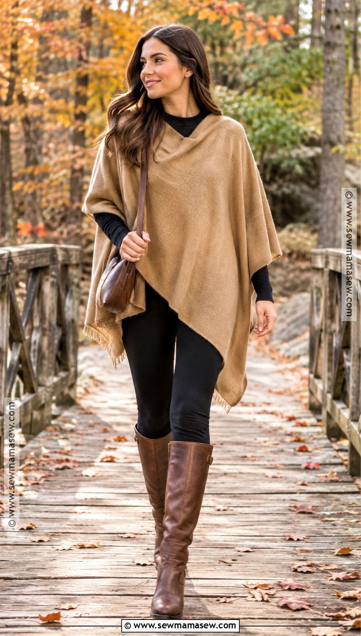 Poncho And Tall Boots Fall Photo Shoot Outfit - 30 fall photo shoot outfits