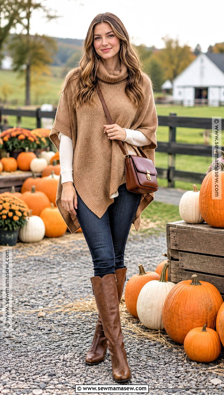 Poncho Sweater And Skinny Jeans Pumpkin Patch Outfit - 20 Pumpkin Patch Outfit Women Fall Ideas