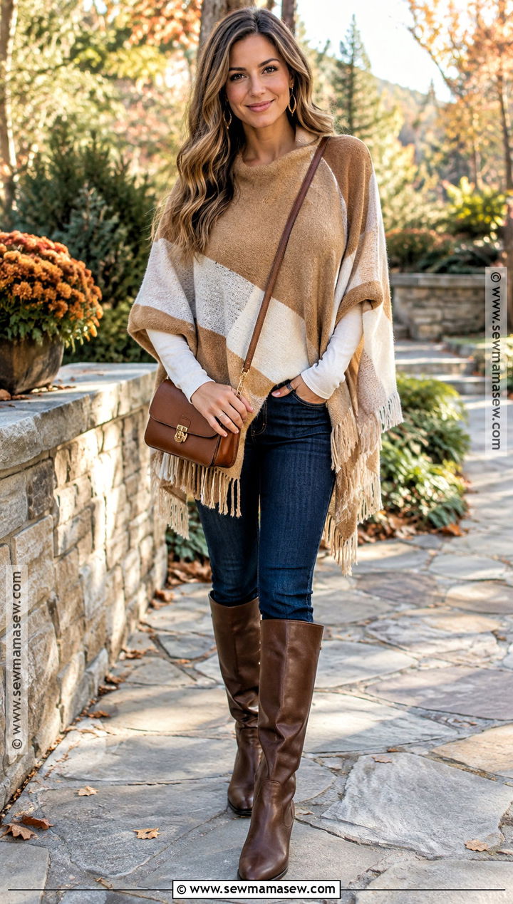Poncho Sweater And Slim Jeans Thanksgiving Outfit - 20 Jeans Thanksgiving Outfit