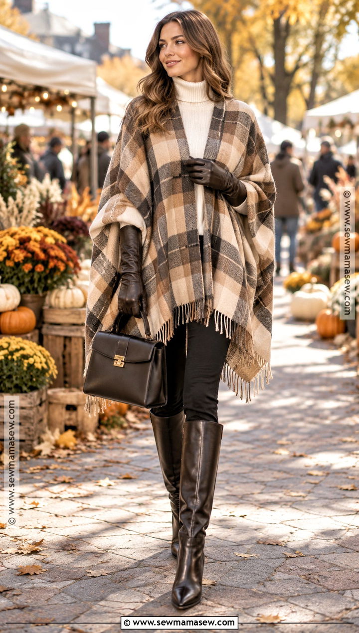 Poncho Sweater With Slim Pants - 30 sweater weather ideas